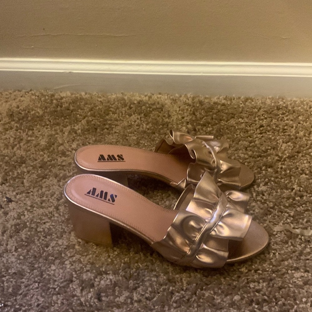 Size 6 1/2 Metallic block heel sandal.